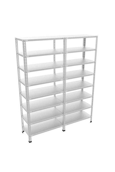 Raffar 8 Katlı 2’li Bitişik Çelik Raf Sistemi | Galvaniz Depo Rafı | Demir Metal Raf | 43-120-250