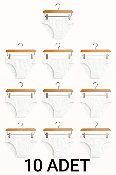 enmodaiçgiyim 10 Pieces White Cotton Basic Daily Women's Bikini Panties – Regular Waist, Non-Marking, Soft, Flexible Comfortable