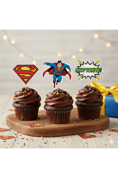 Dijital Nostal Süper Kahraman 12'li Kürdan Seti Doğum Günü Parti Süsü Cupcake...