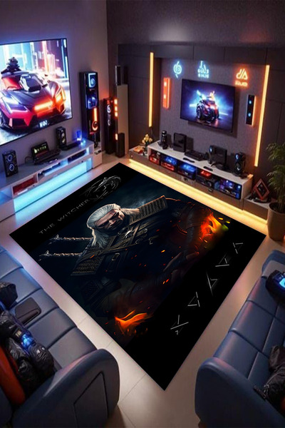 Reyhani The Witcher Desenli Kaymaz Taban Makinede Yıkanabilir Gamıng Salon Ha...