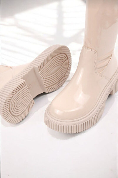 PATİK BEBE Girl's Cream Color Zippered Stretch Boots