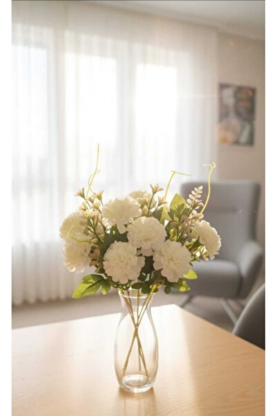 ENRUFLORA Yapay Eskitme Beyaz Karanfil Ev Dekor Masa Vazo Çiçeği