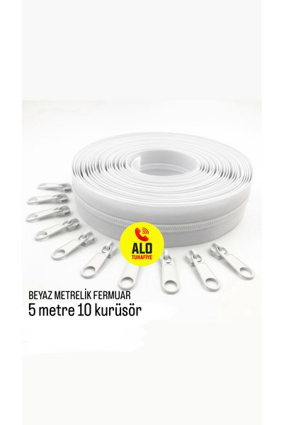 ALOTUHAFİYE BEYAZ METRELİK FERMUAR 5 metre 10 kurüsör