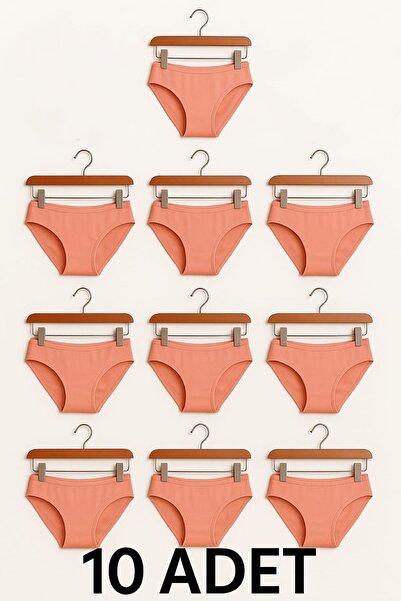 enmodaiçgiyim 10 Pieces Salmon Pink Cotton Basic Daily Women's Bikini Panties – Regular Waist, Non-Marking, Flexible and Comfortable