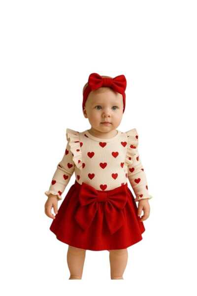 KATIA 3-6-9 Months Red Heart Baby Dress |   Big Bow Princess Model”
