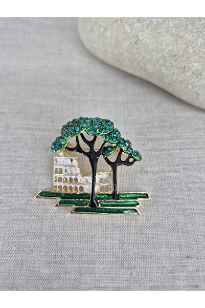 PİNA HEDİYELİK AKSESUAR Taşlı Kolezyum Broş Ağaç Yaka İğnesi Eşarp İğnesi Öğretmenler Günü Hediyesi
