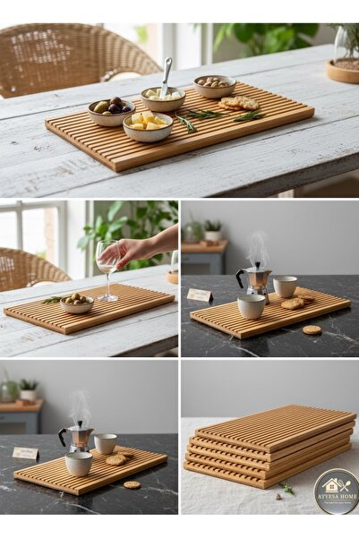 WARDY AYYESA HOME Bambu Oyuklu Dikdörtgen Dekoratif Sunumluk Kesme Tahtası 39*17 cm (Tekli )