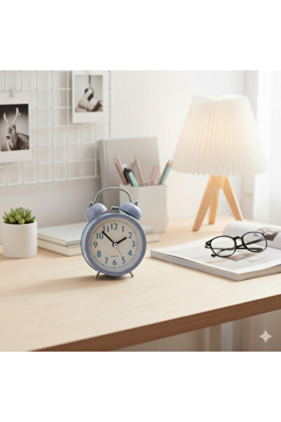 Livava Yuvarlak Masa Saati, Alarmlı ve Işıklı, Gri, 14x10