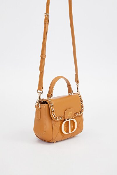Levidor Coffee Rectangular Metal Lock Shoulder Bag 930428