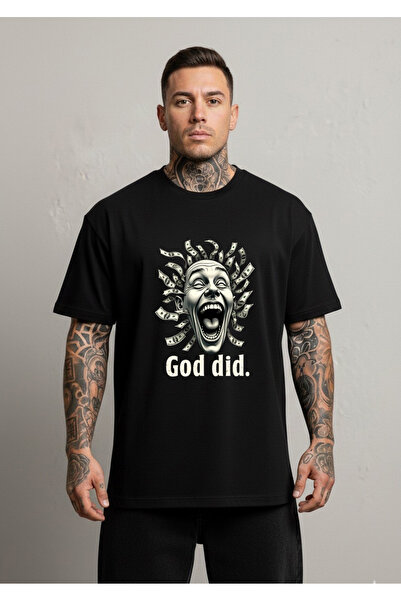 LORVEX Tricou negru supradimensionat unisex pentru adulți – Imprimat cu textu...