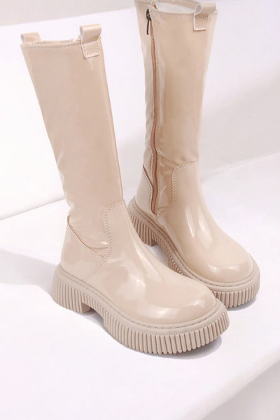 PATİK BEBE Girl's Cream Color Zippered Stretch Boots