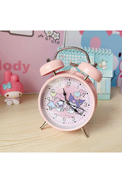 Livava Yuvarlak Kuromi Metal Masa Saati, Alarmlı ve Işıklı, Pembe, 14x10