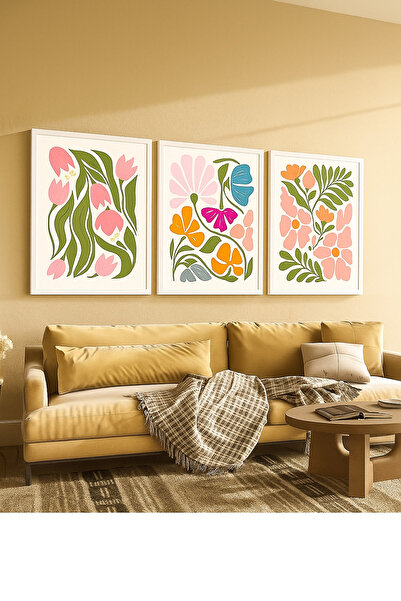 NT Handmade Laminated Framed Pvc Protected 3-Piece Colorful Abstract Patterned Decorative Uv Printing Mdf Wall Painting Set