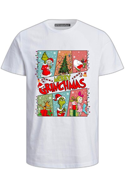 Efendioğlu Design 6 Photo Luminous Merry Grinchmas Printed Christmas New Year Children's Short-Sleeved T-Shirt