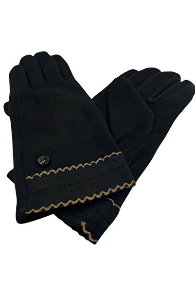 Sofist İstanbul Black Suede Look Button Detailed Soft Women's Gloves