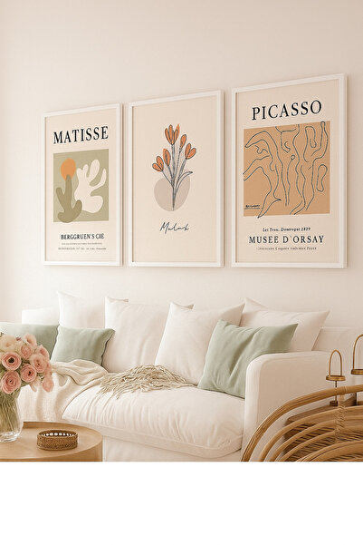 NT Handmade Laminated Framed Pvc Protected Set of 3 Matisse and Picasso Decorative Uv Printing Mdf Wall Painting