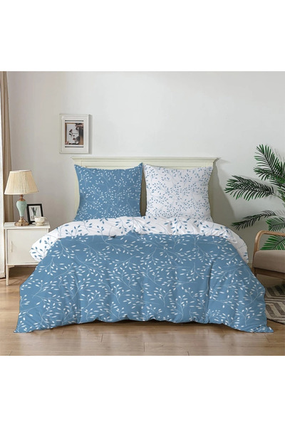 OEM Quick-drying bed linen 155x200 blue with pattern 3 pieces-1 duvet cover +...