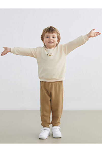 LC Waikiki Beige Crew Neck Baby Boy Sweatshirt and Sweatpants