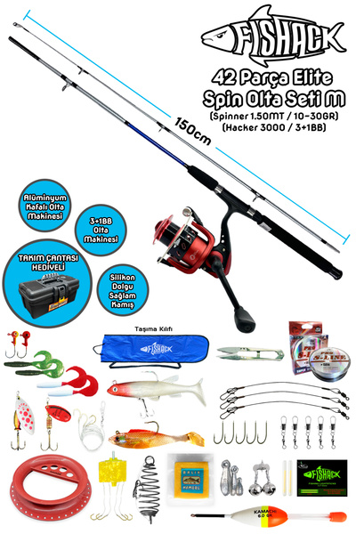 Fishack Spin At-Çek Deniz ve Göl Profesyonel Olta Seti Takımı - M - 1.50MT / 10-30GR - 42 Parça Elite