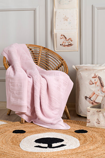 Koza Home Toffy powder pink striped knitted baby blanket 100x100