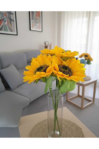 ENRUFLORA Yapay Ayçiçeği 5 Dallı Gerçekçi Görünümlü Mutfak Balkon Dekor Süsü