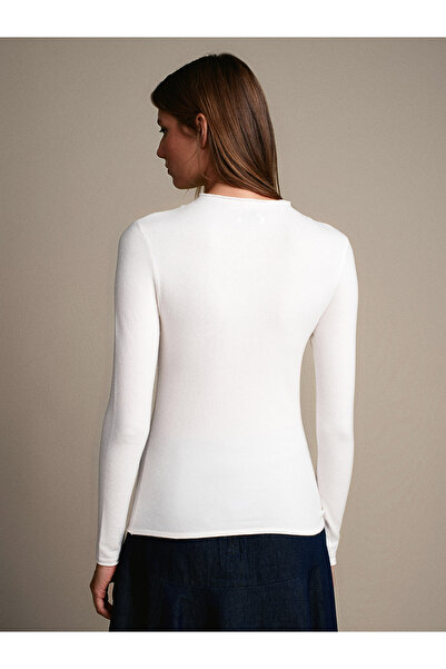 Dilvin 10841 Mock Neck Cashmere Knitwear Sweater-Ecru