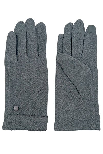 Sofist İstanbul Gray Suede Look Soft Women's Gloves with Button Detail