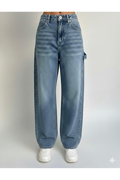 ELONİ Blugi largi cu 5 buzunare, inspirați în stil vintage, cu detaliu de curea laterală