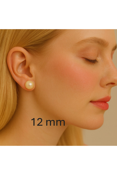 Set Bej Rengi 12 mm Parlak İnci Küpe – Şık ve Minimal Tasarım (1 Çift)