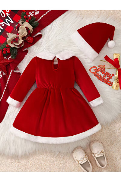 naniland.ro Christmas Dress for Little Girls Santa Claus Children's Holiday Costume – Premium Velvet, Lining and Shiny Veil