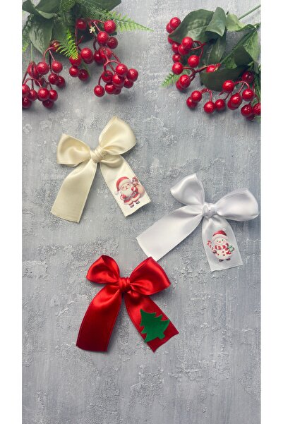 Toka Perisi زينة عيد الميلاد مصنوعة يدويًا من 3 قطع على شكل فيونكة من الساتان...