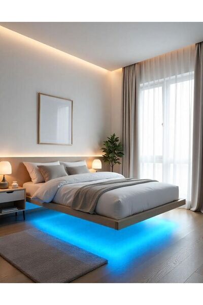 çkçhnm64 metal yatak led ışıklı ve baza başlıklı