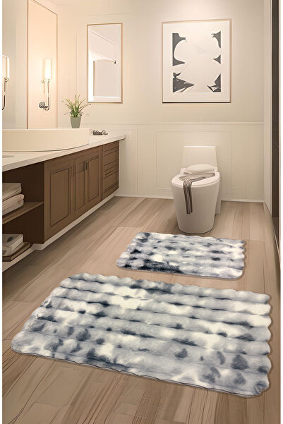 FeelHome Bubble Rabbit Feather, bază anti-alunecare, pufos, ultra lux, lavabil, covoraș de baie din 2 piese
