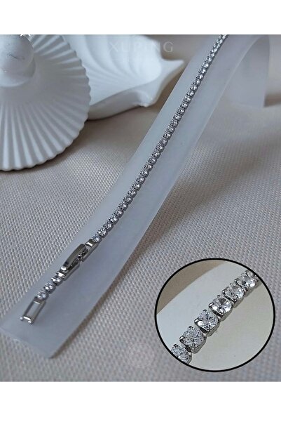 TwinRoots Su yolu gümüş renkli zirkon taşlı kararmaz çelik bileklik