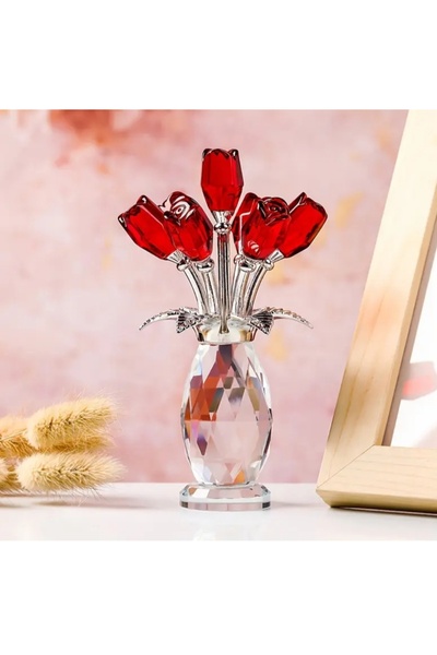 Minihobiev Kristal cam 7li gül buketi (14,5 ×7,5 cm) ,el yapımı kristal cam ç...