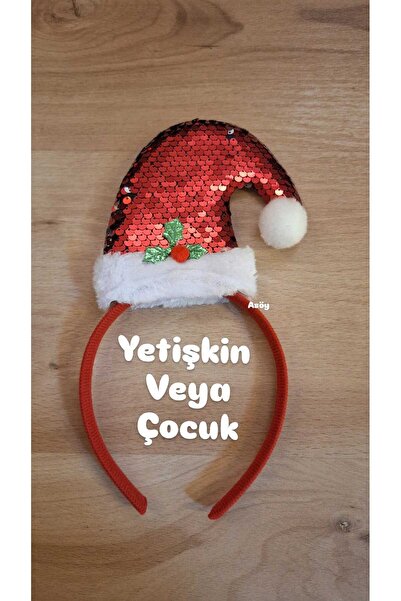 asöy New Year's Sequin Red Crown 1 Piece New Year's Crown with White Pompom Children's or Adult's New Year's Crown