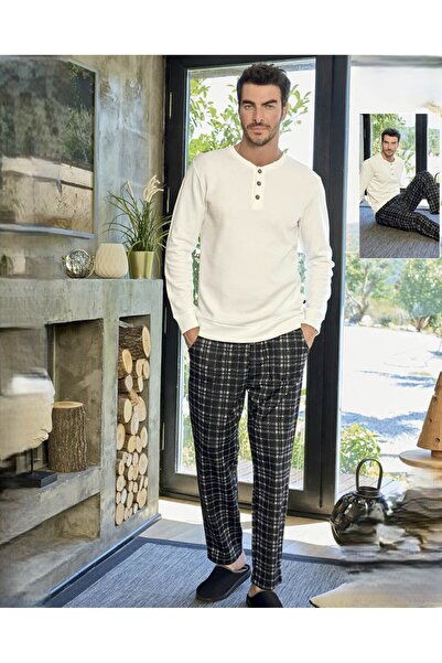 Aydoğan Men's Waffle Textured Long Sleeve Pajama Set 240754