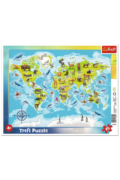 Trefl Puzzle - Hartă a lumii cu animale, 25 de piese