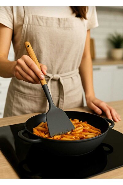 elfnur Acacia Handle Silicone Serving Spatula Hard Tip Heat Resistant Fireproof Non-Stick