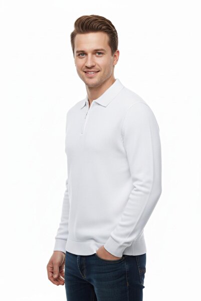 DYNAMO Men's Polo Neck Zippered Knitwear Sweater Regular Fit 7001 Bgl-St04921