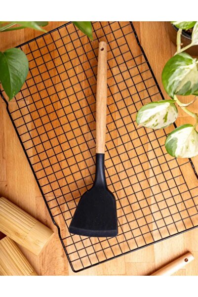 elfnur Acacia Handle Silicone Serving Spatula Hard Tip Heat Resistant Fireproof Non-Stick