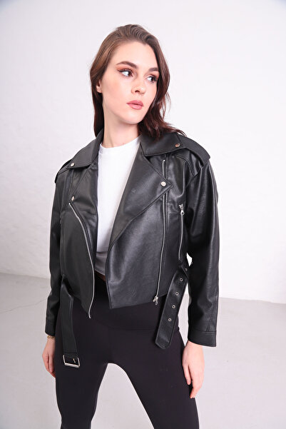 derrymore Oversized Black Biker Leather Jacket