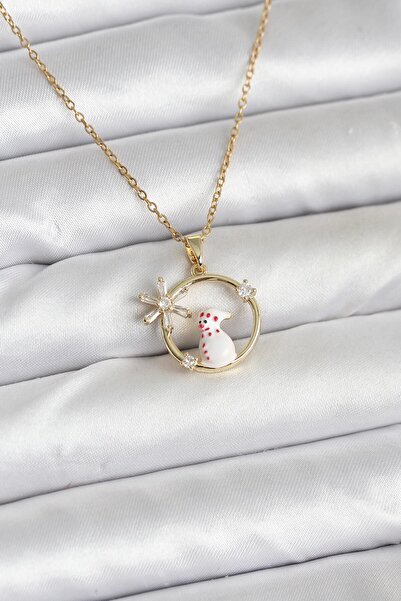 Lisinya 316L Steel Chain Gold Zircon Stone Christmas Themed Women's Necklace -