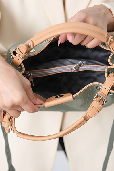 POLO CLUB Women's Black Knitted Detailed 4-Compartment Shoulder Bag and Handbag (27X31 cm)