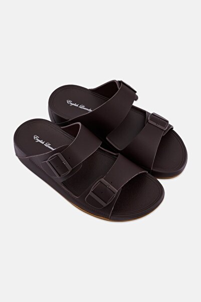 English Laundry Men 2 Strap Slip On Arabic Sandals, Coffee Brown