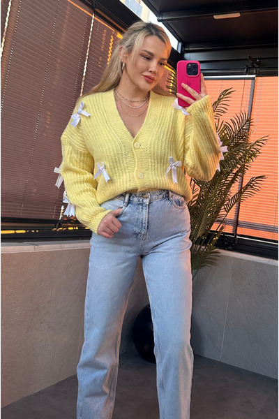 MİR STORE Fiyonk Detaylı Sarı Hırka