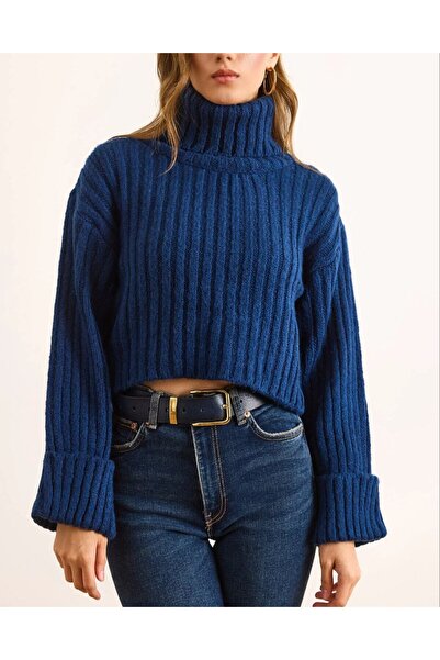 Afili butik Thick Knit Relaxed Fit Turtleneck Knitwear Sweater – Stretch Fabr...