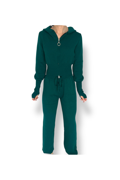 DENRA 2 Piece Knit Set – Zipper Top & Flared Pants