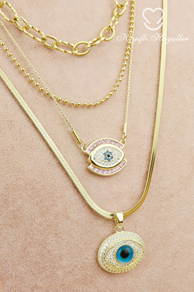 Keyifli Hayaller Çelik Kolye Seti - 316L Kombin Ayrı Ayrı Gold Kararmaz 4lü K...