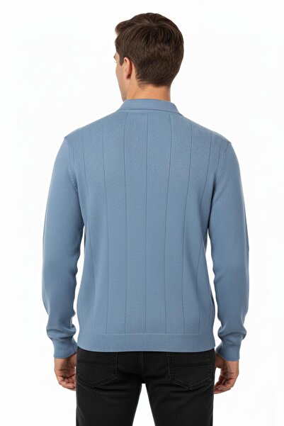 DYNAMO Men's Polo Neck Zippered Knitwear Sweater Regular Fit 7019 Bgl-St04922